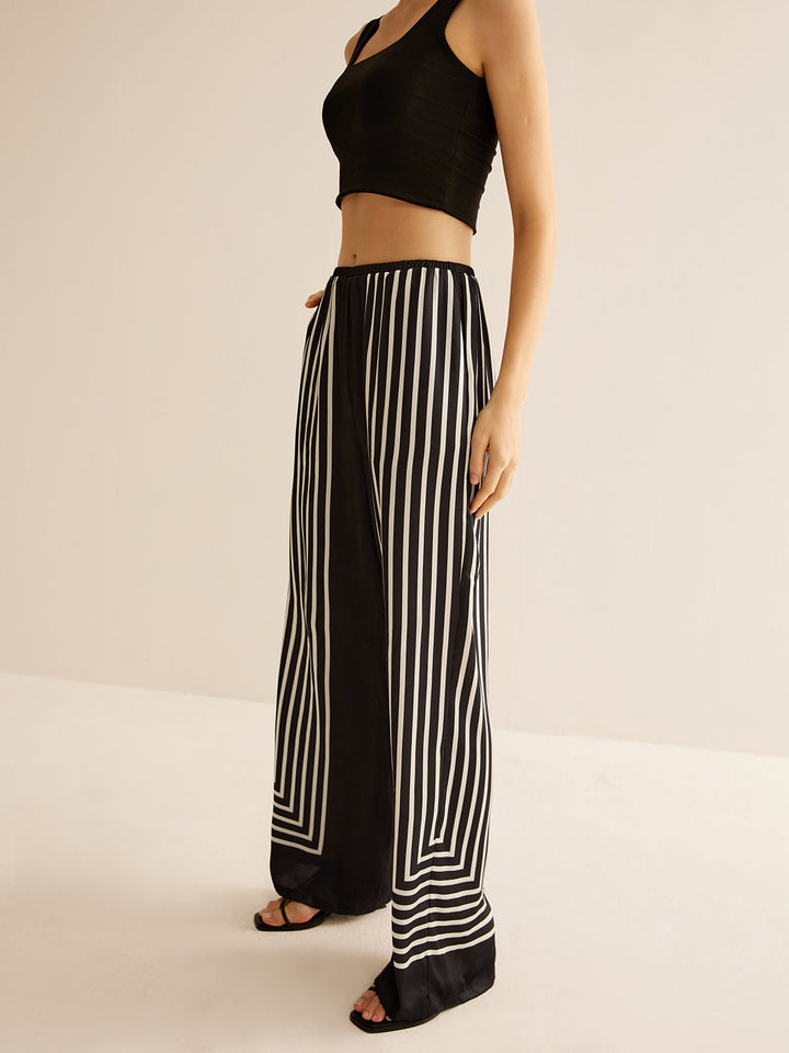 Pantalon Satin à Rayures Géométriques