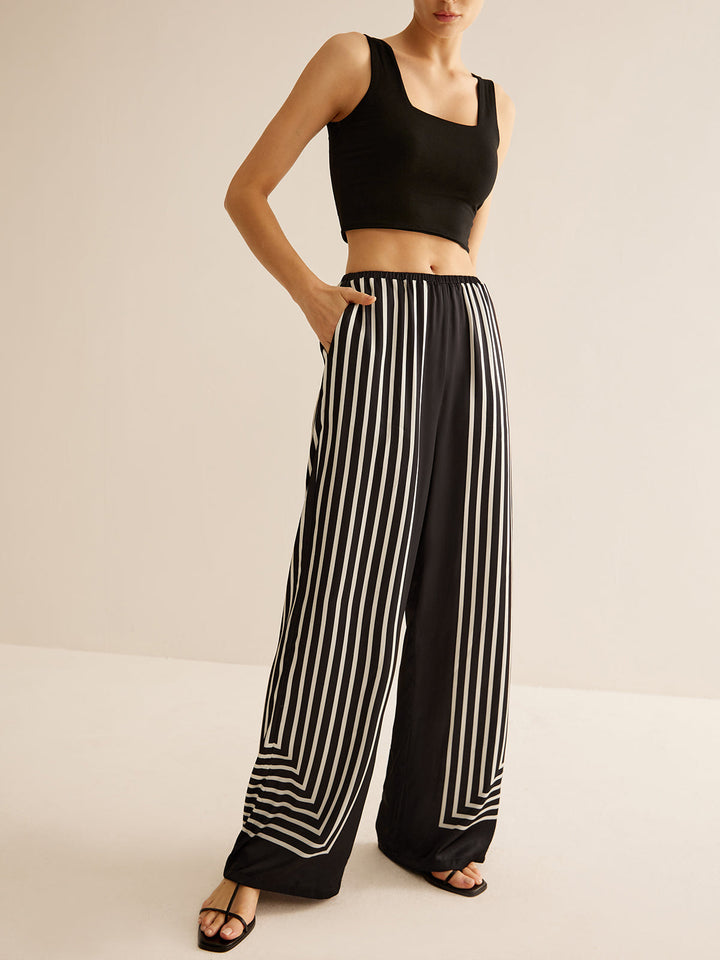 Pantalon Satin à Rayures Géométriques