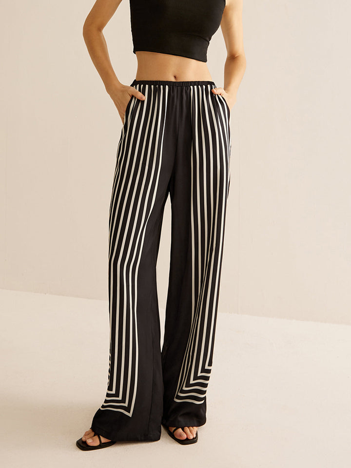 Pantalon Satin à Rayures Géométriques