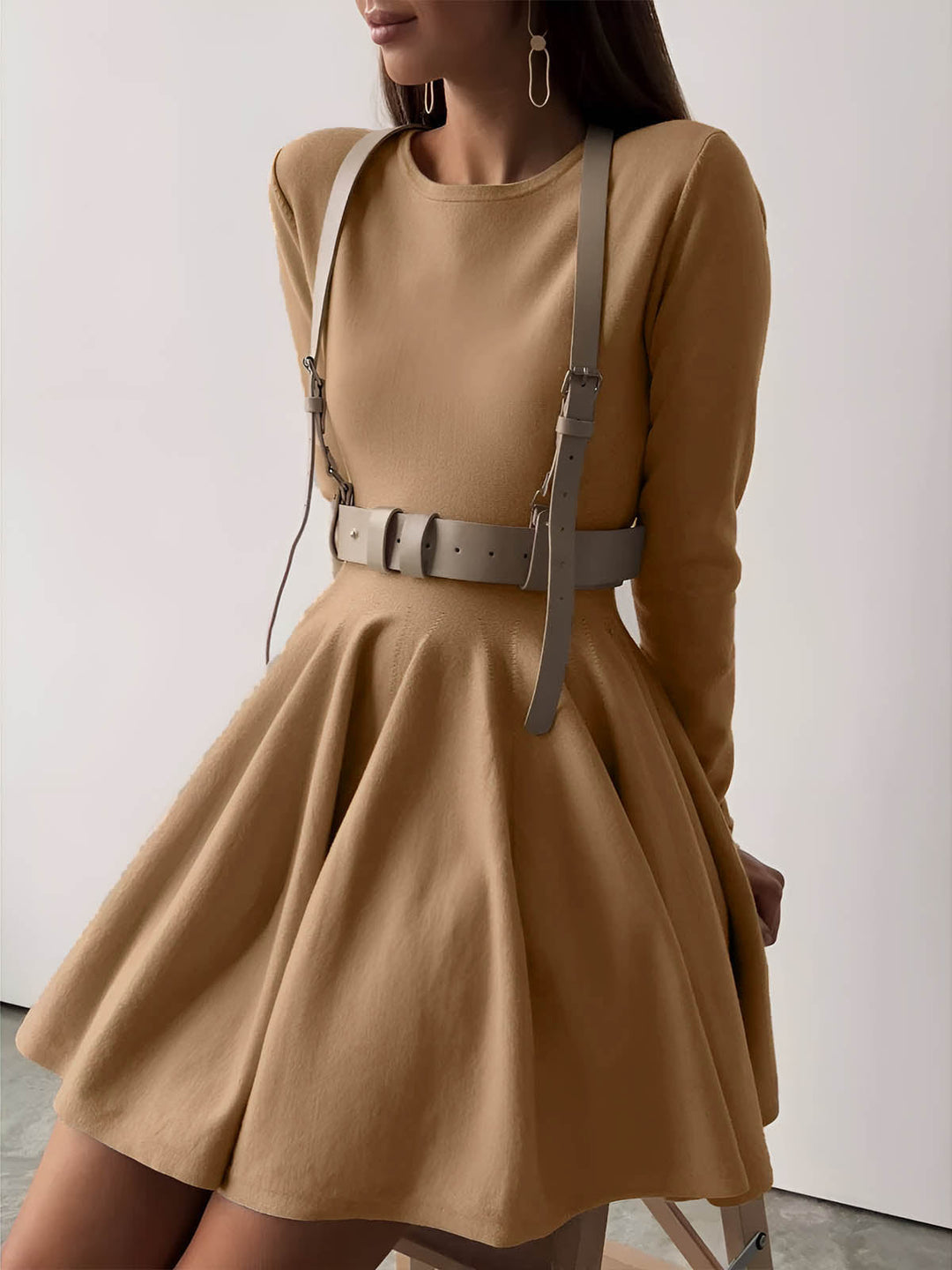 Robe Courte Pull Plissé Uni