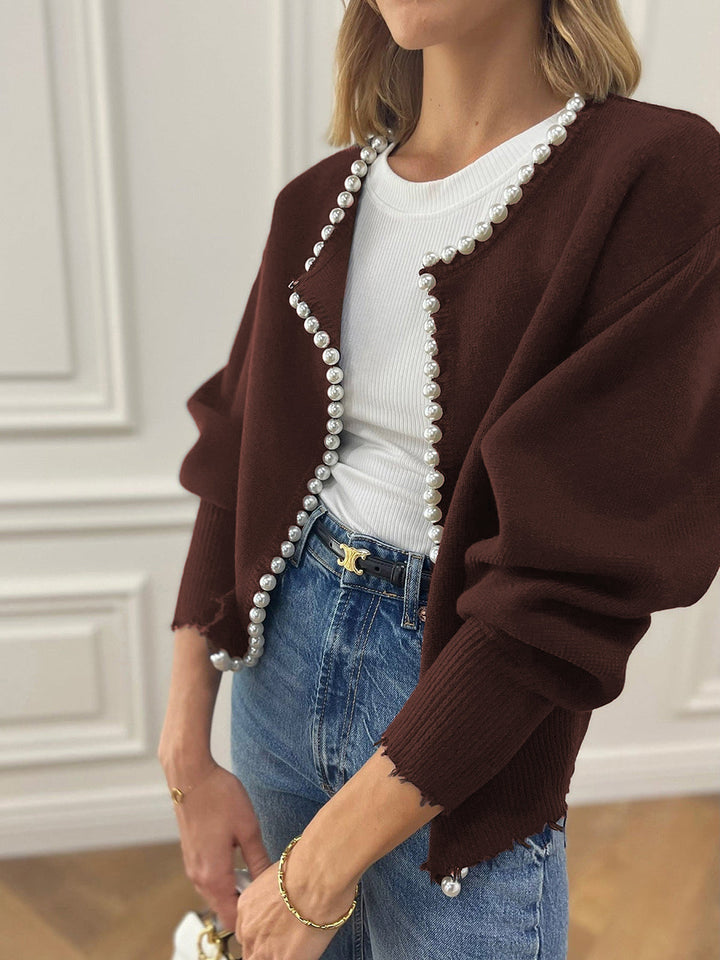 Cardigan à ourlet déchiré avec garniture en perles