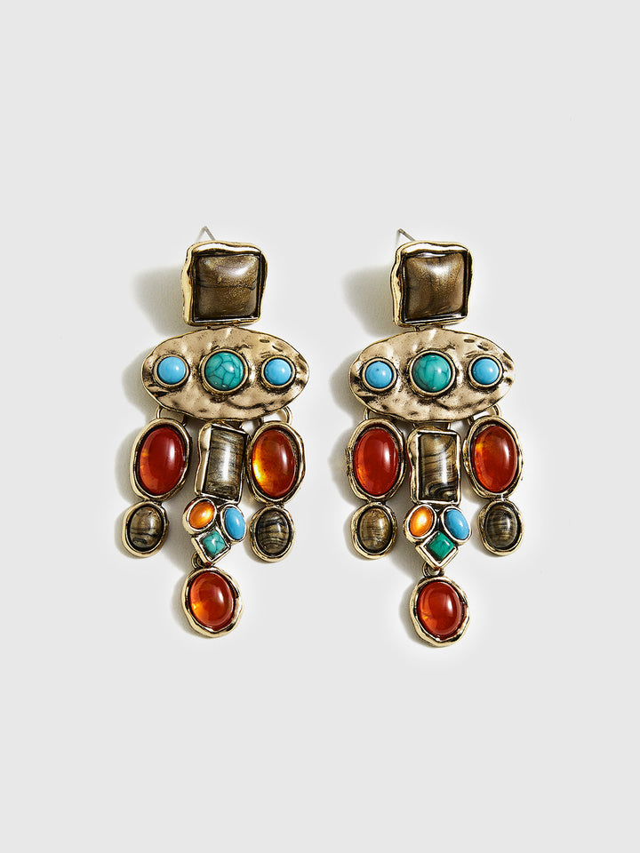 Boucles d'oreilles pendantes Baroque aux pierres précieuses colorées