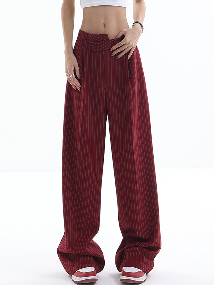 Pantalon à rayures asymétriques taille haute
