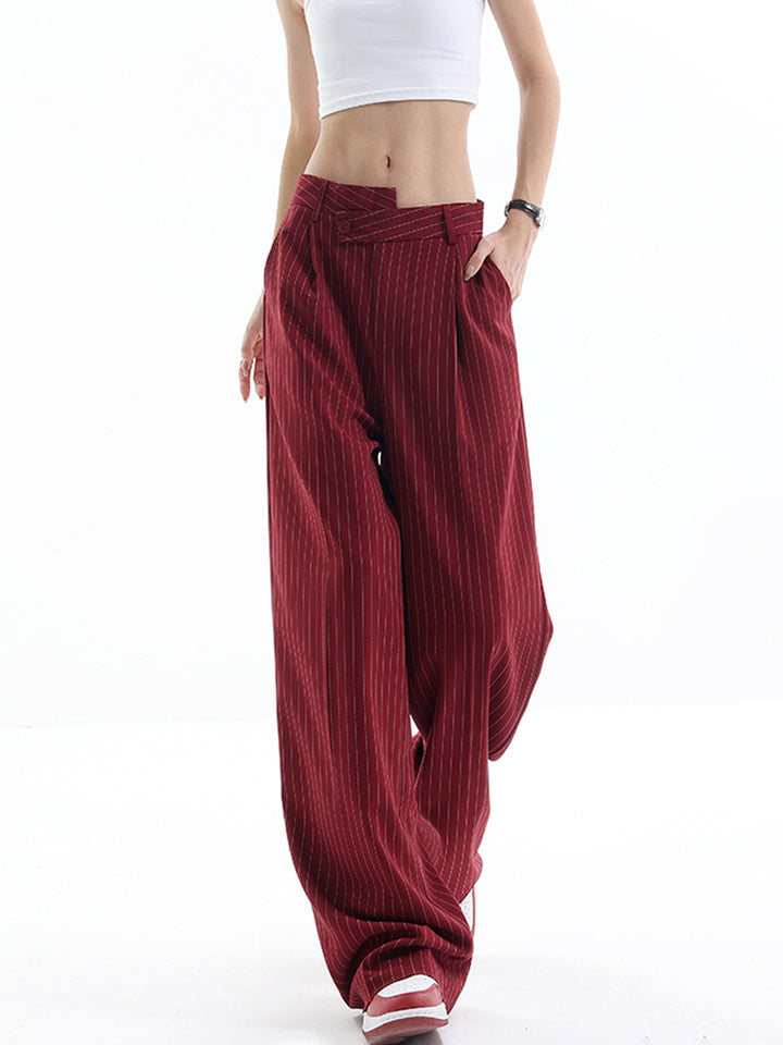Pantalon à rayures asymétriques taille haute