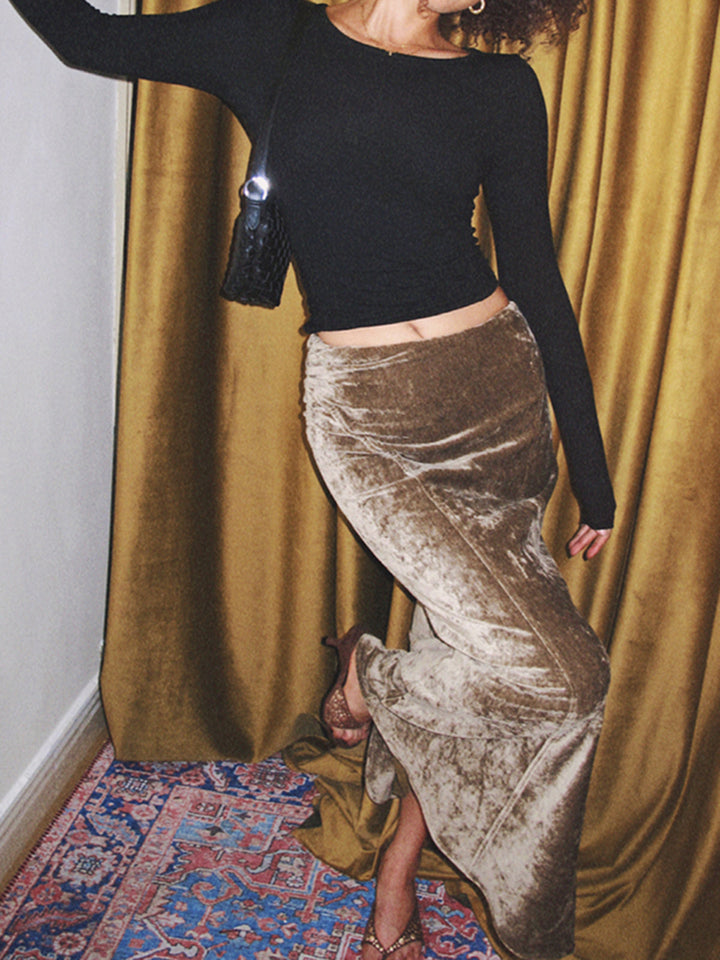 Jupe Maxi en Velours Plissé
