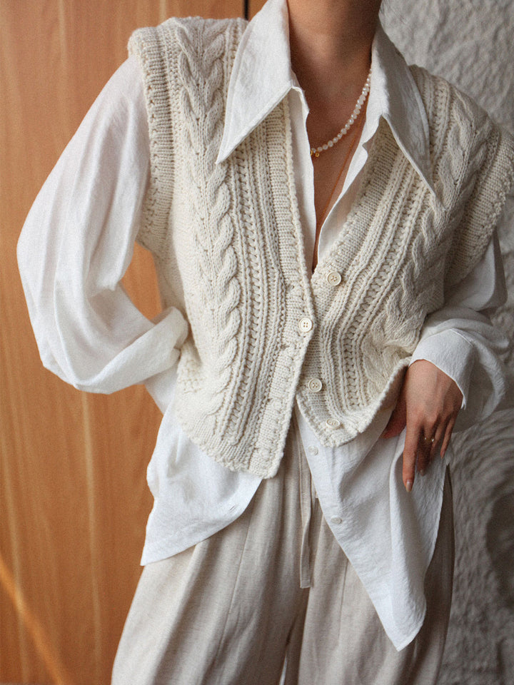 Cardigan Bouton Col en V Tricot Épais