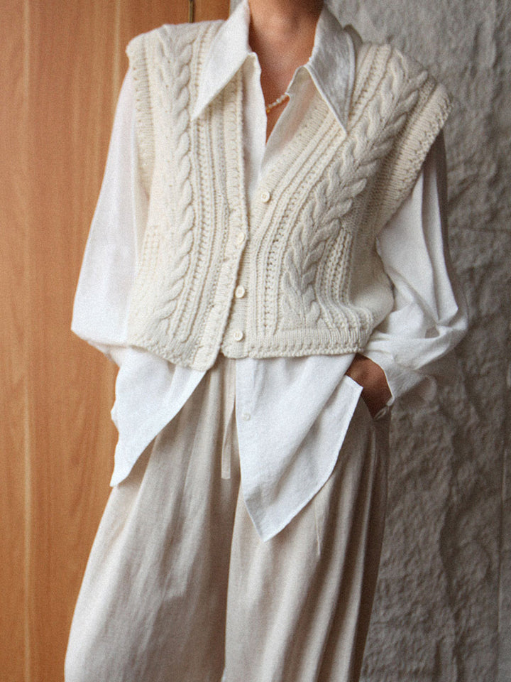Cardigan Bouton Col en V Tricot Épais