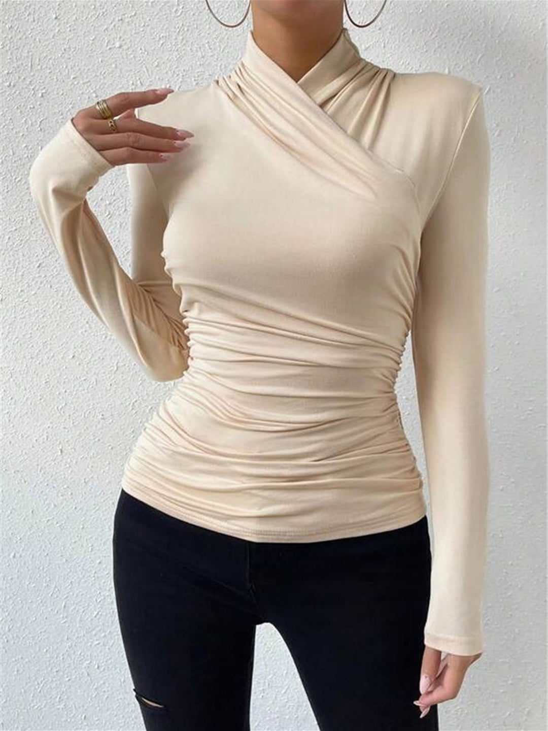T-Shirt Plissé à col croisé et cordon de serrage