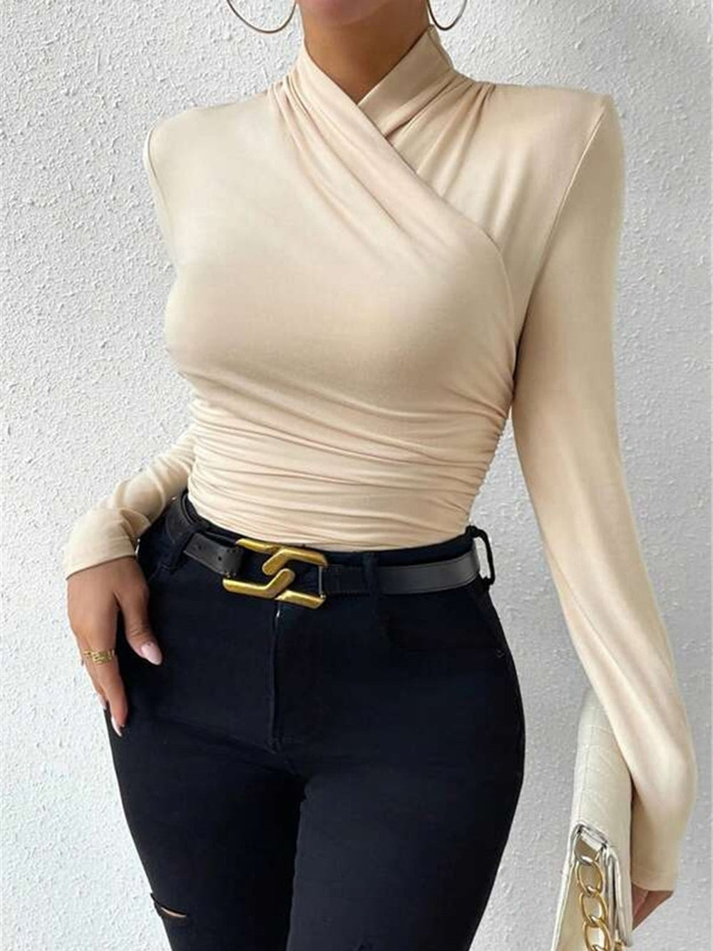 T-Shirt Plissé à col croisé et cordon de serrage