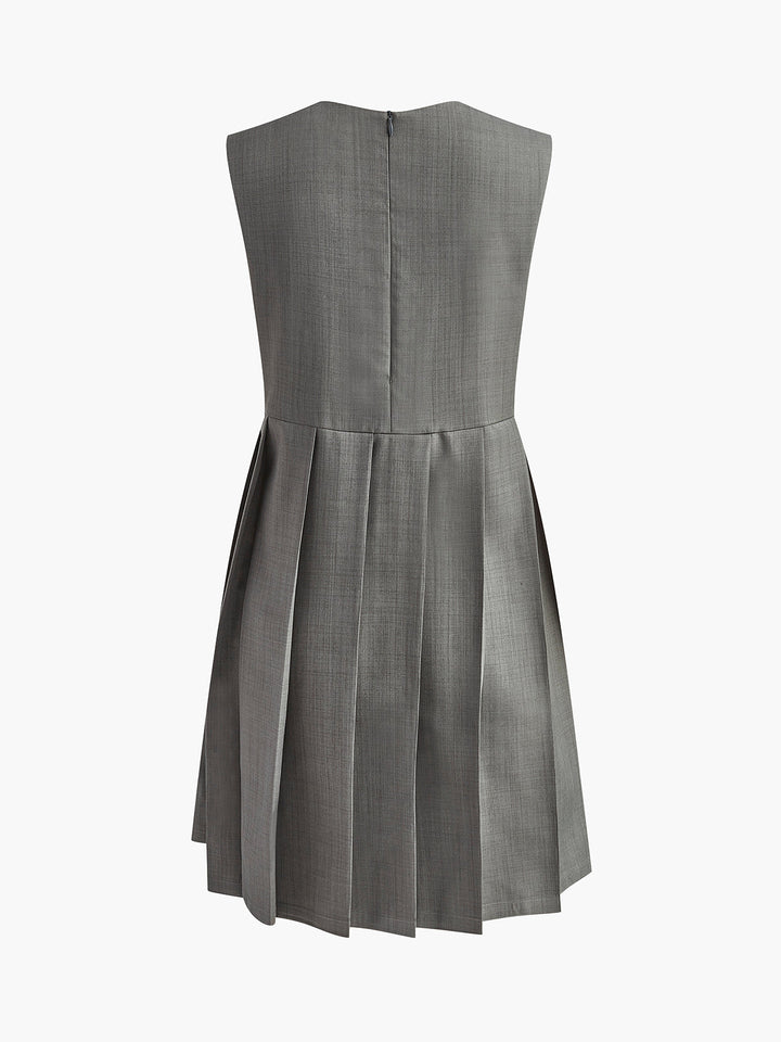 Robe débardeur plissée à col rond