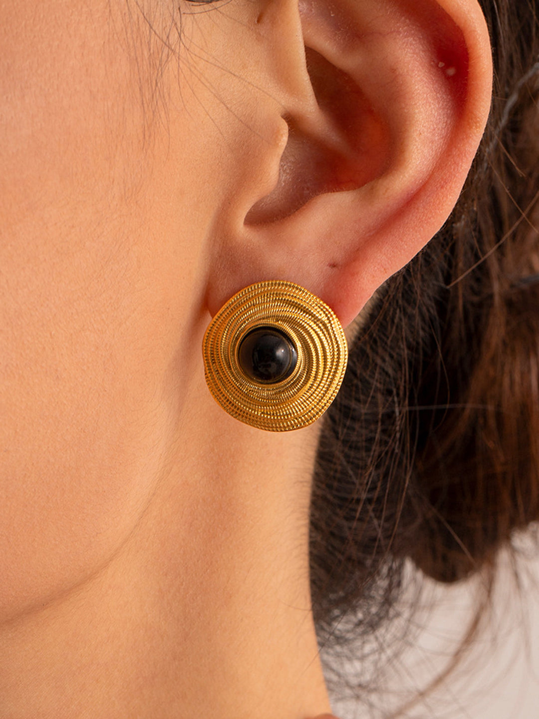 Boucles d'oreilles créoles en onyx noir doré