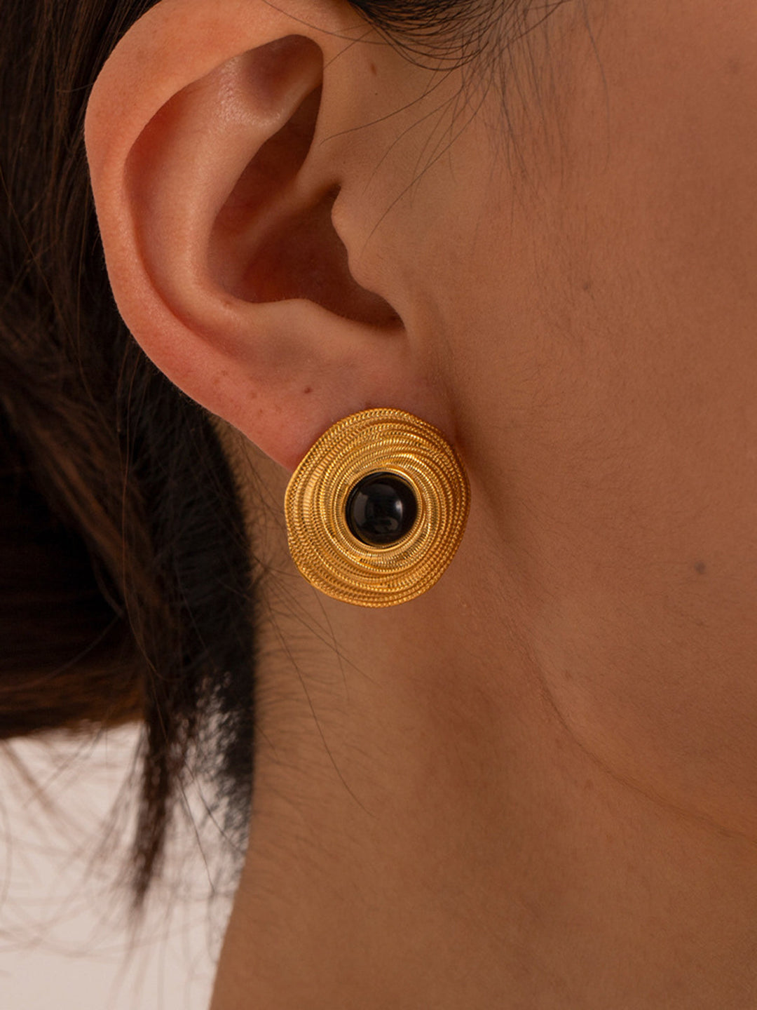 Boucles d'oreilles créoles en onyx noir doré