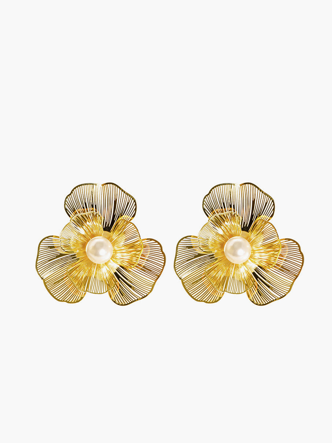 Boucles d'oreilles Fleur en Métal 3D avec Perle