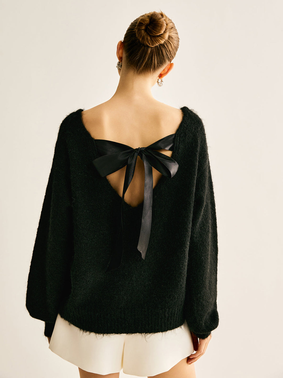 Pull ample côtelé avec nœud