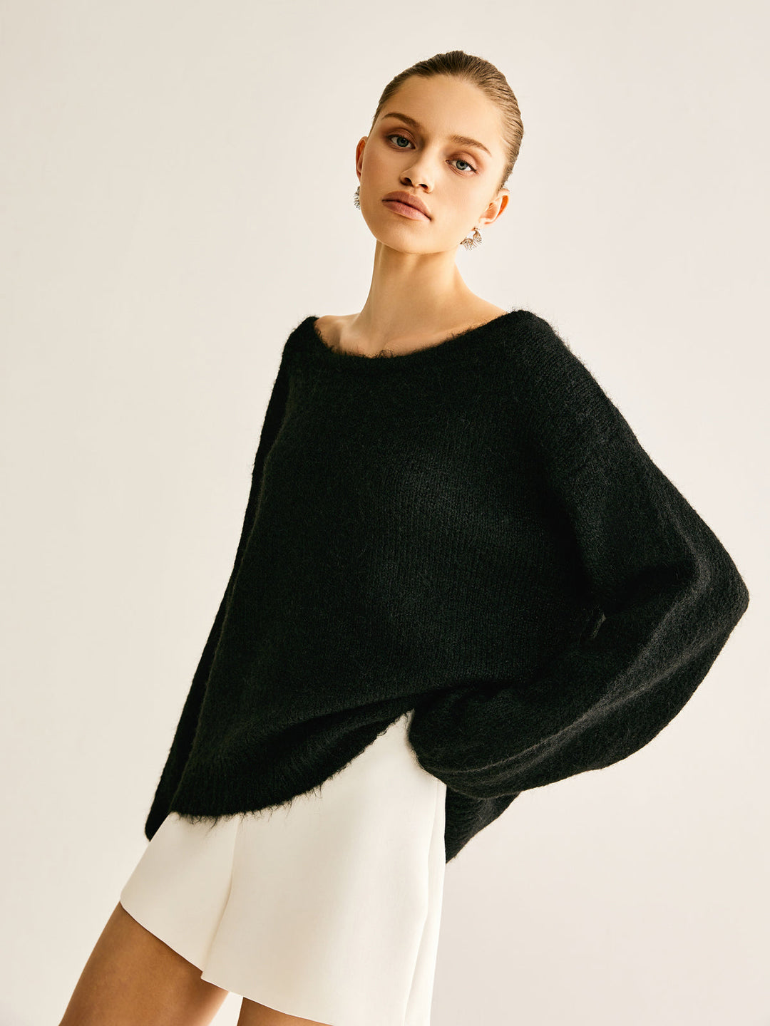 Pull ample côtelé avec nœud