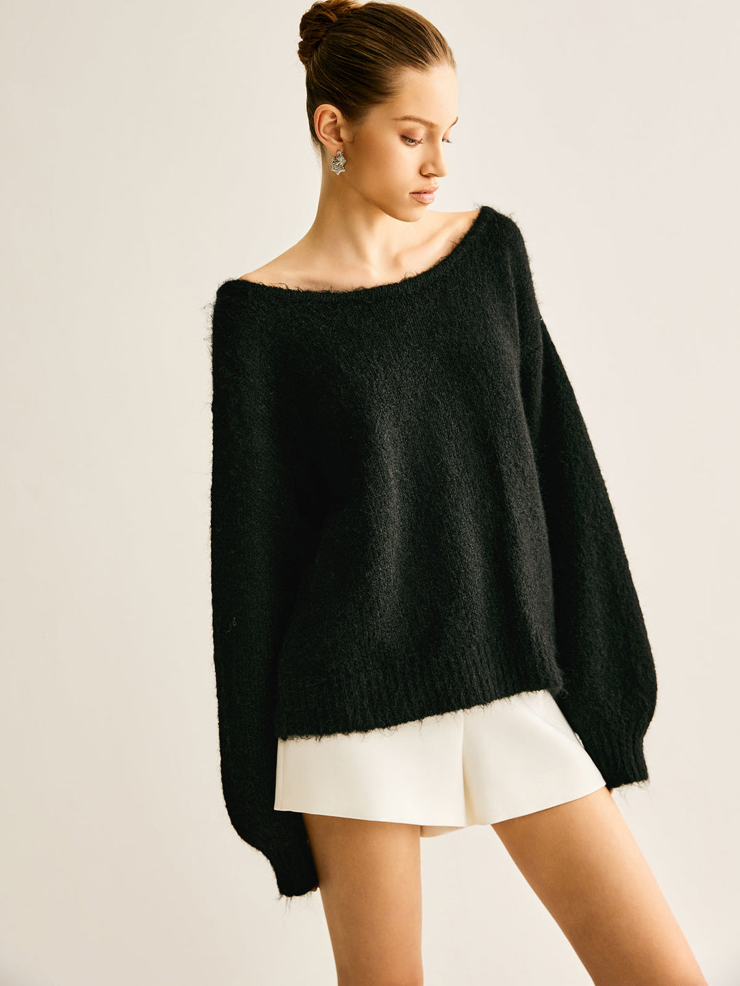 Pull ample côtelé avec nœud