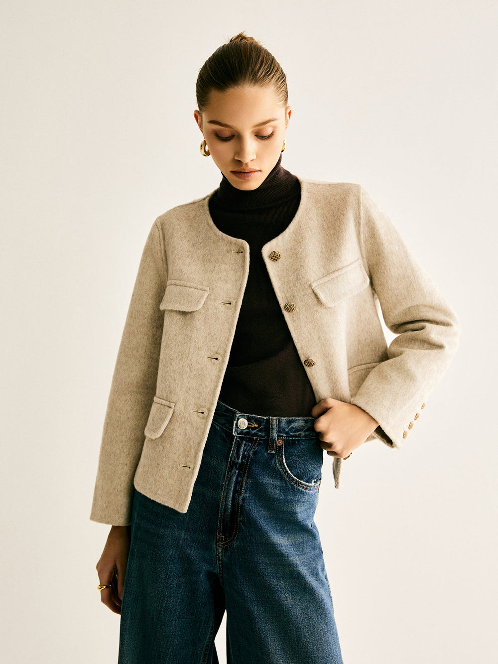 Veste à col rond en mélange de laine
