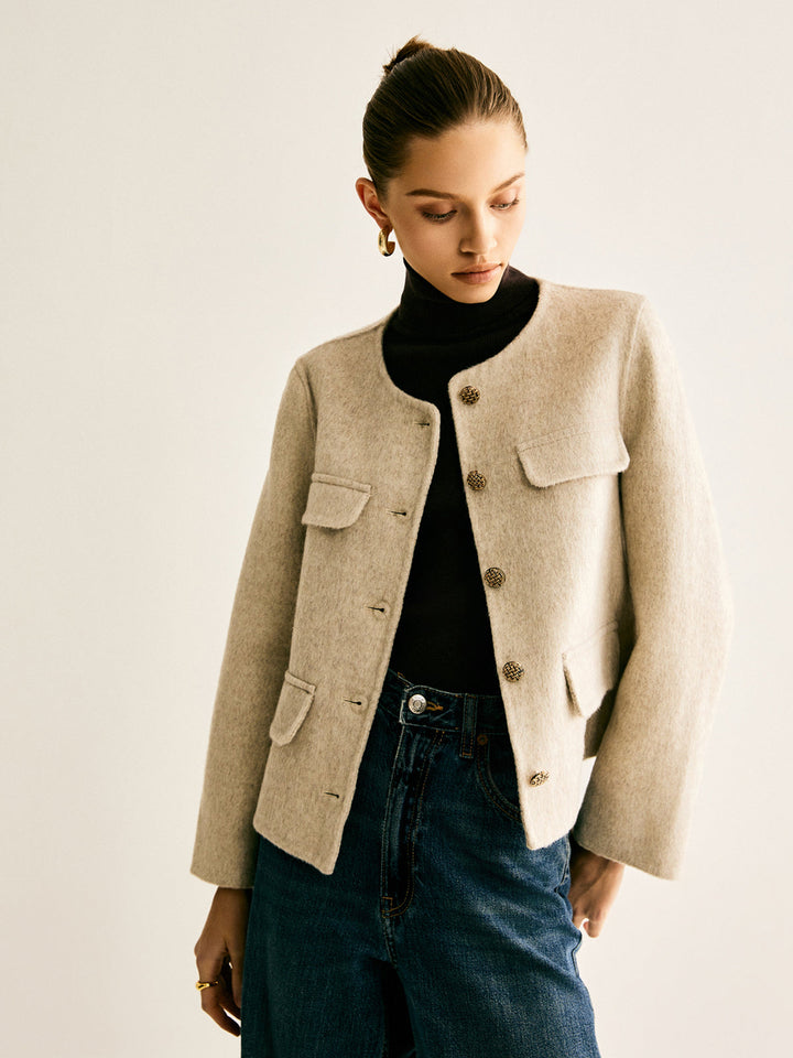 Veste à col rond en mélange de laine