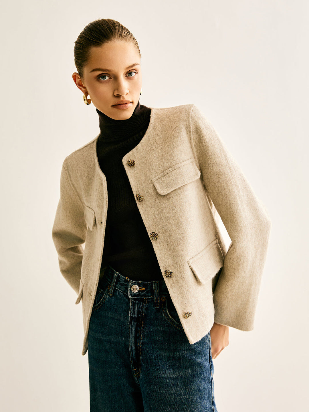 Veste à col rond en mélange de laine
