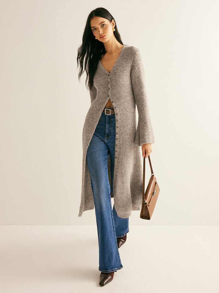 Robe Pull Col V Fendue sur les Côtés