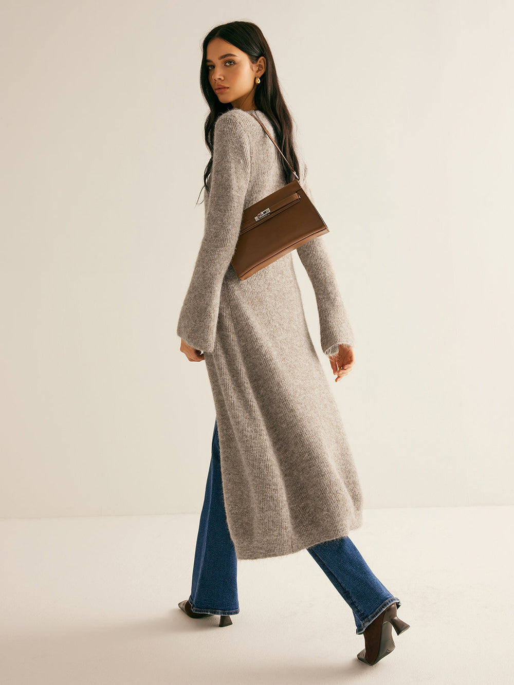 Robe Pull Col V Fendue sur les Côtés