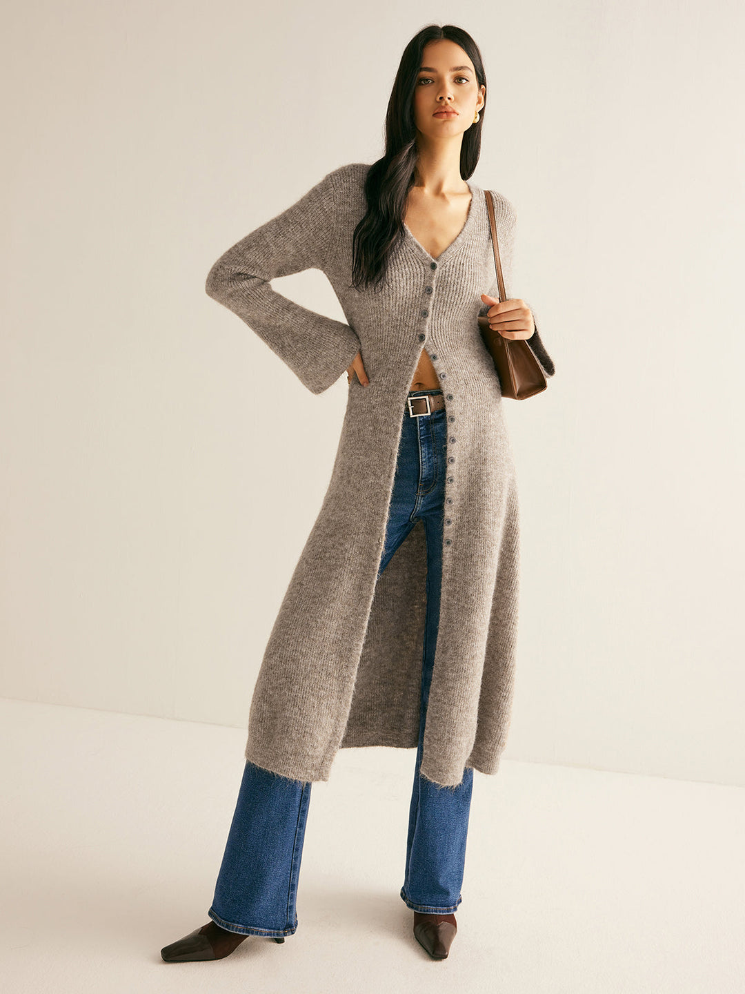 Robe Pull Col V Fendue sur les Côtés