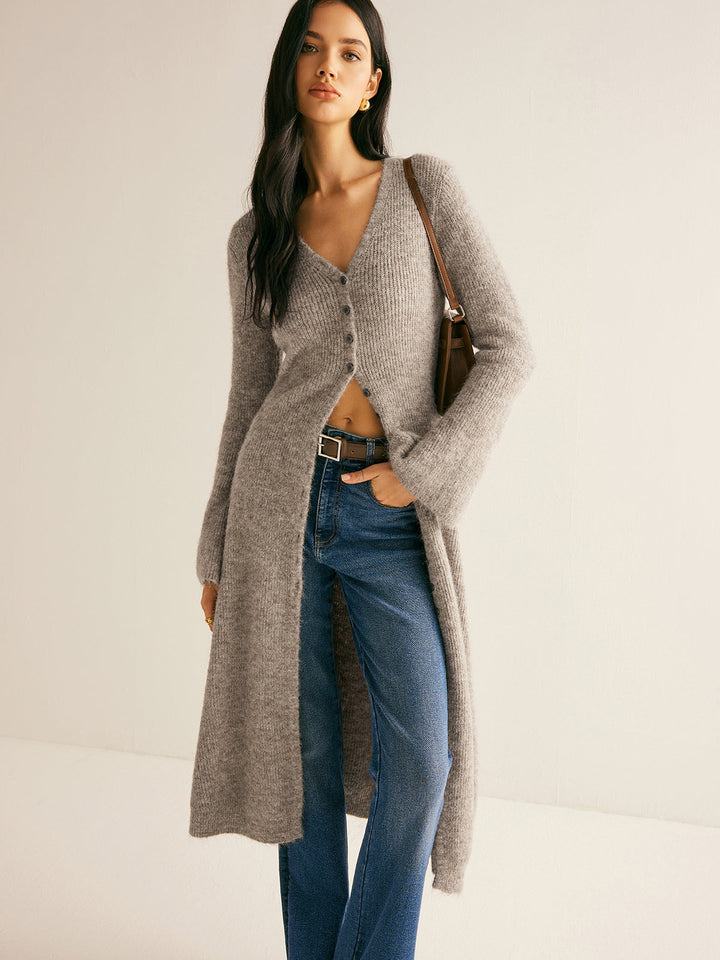 Robe Pull Col V Fendue sur les Côtés