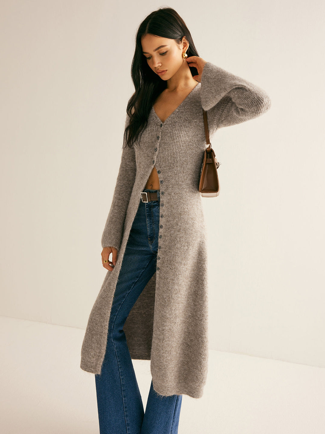 Robe Pull Col V Fendue sur les Côtés