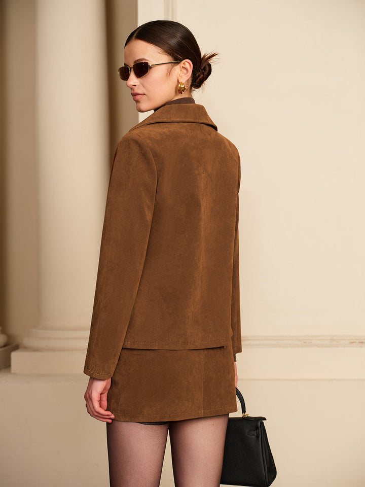 Veste Zippée en Daim avec Épaulettes