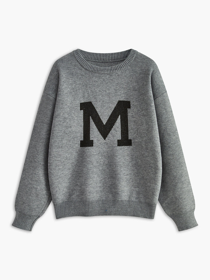 Pull en Maille Ample à Imprimé Lettre