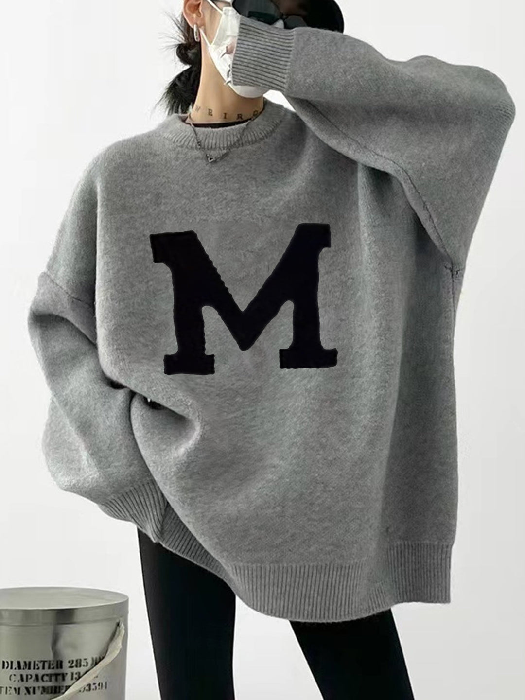Pull en Maille Ample à Imprimé Lettre