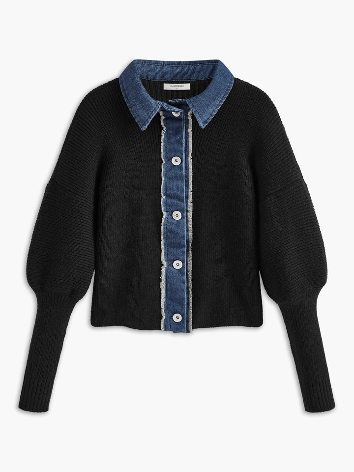 Haut en tricot à revers extensible avec boutonnage devant