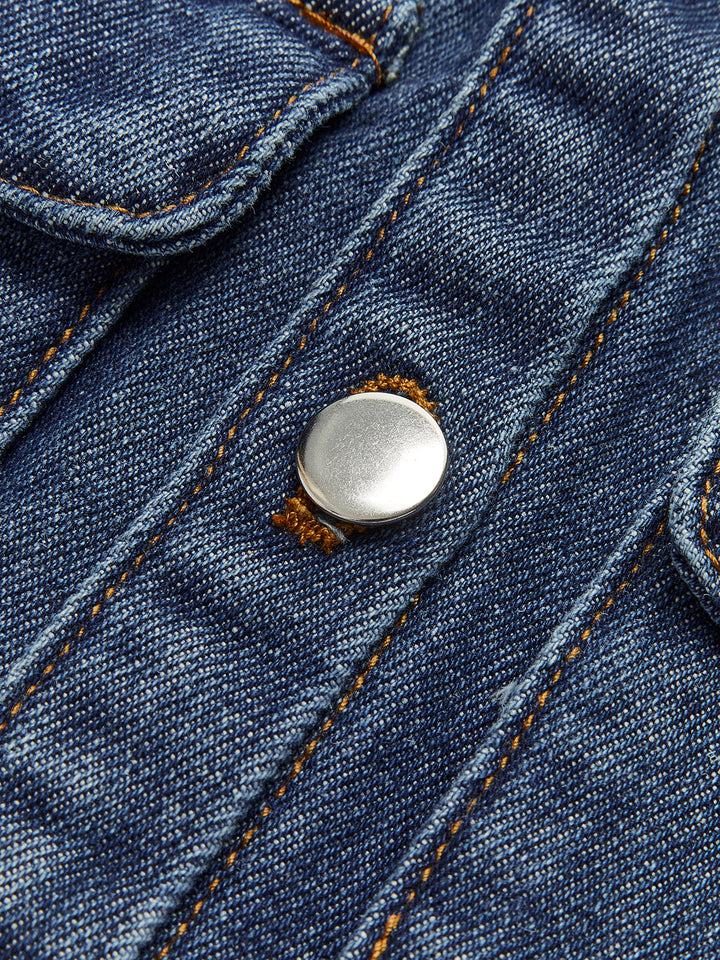 Gilet droit en jean avec col à revers et poches