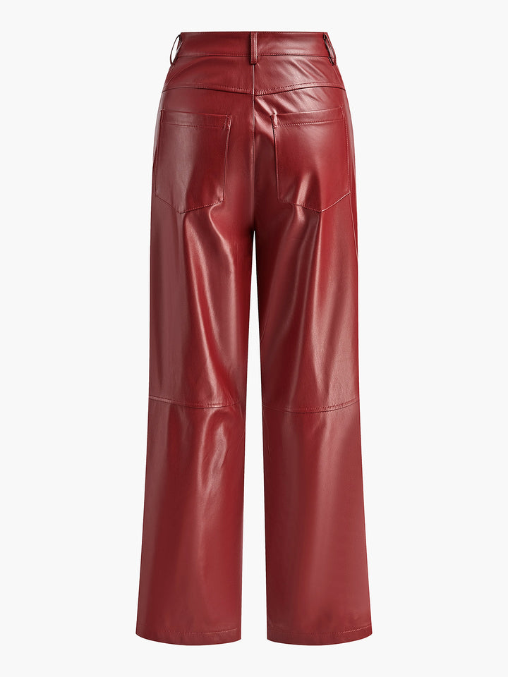 Pantalons en cuir PU taille haute à boutons