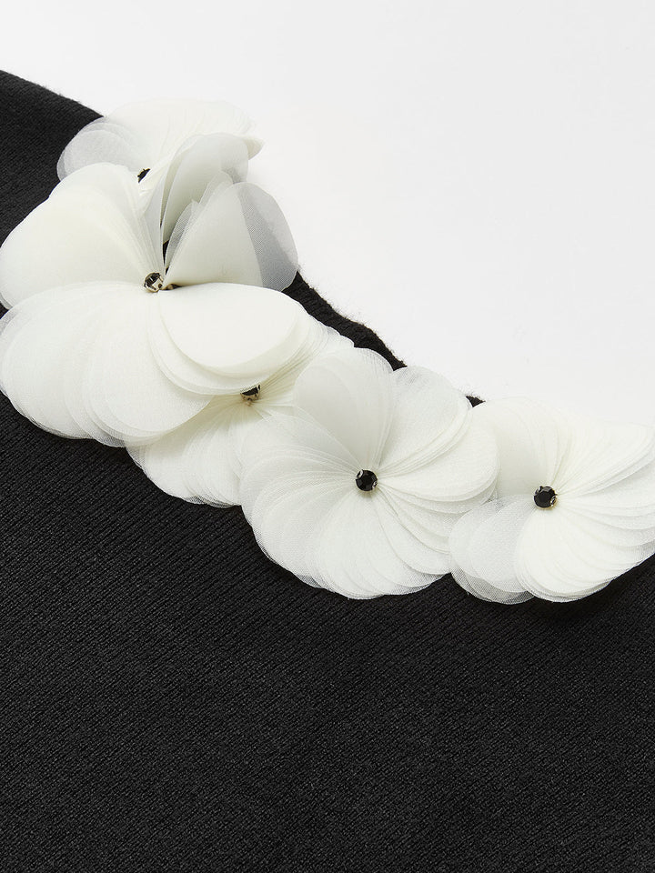 Haut Tricot Floral Manches Longues Uni