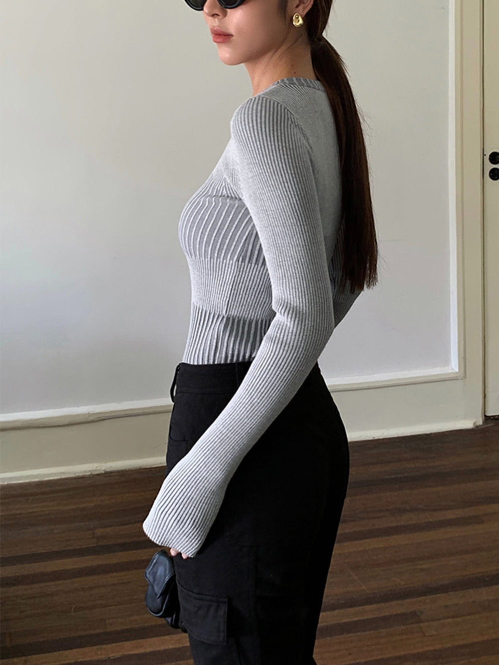 Haut en tricot à col rond color block