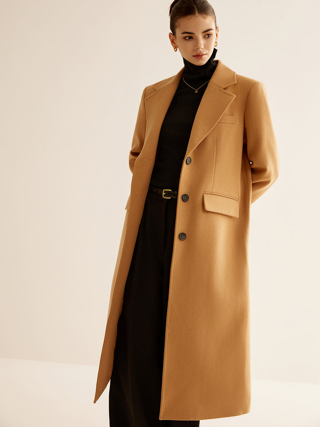 Manteau Long Minimaliste en Mélange de Laine