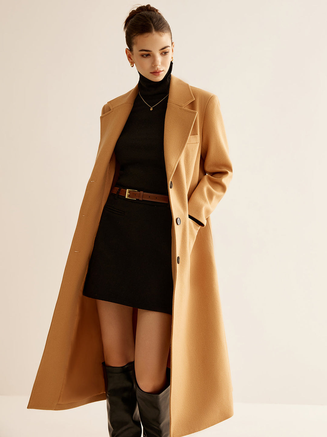 Manteau Long Minimaliste en Mélange de Laine