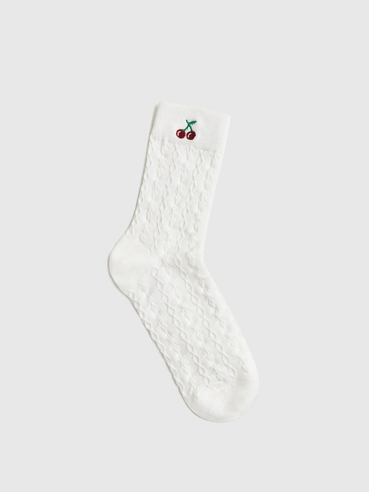 Chaussettes chaudes Cherry Embroidered Twist