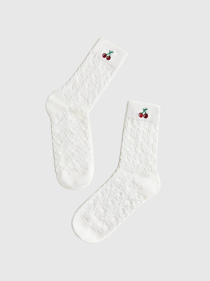 Chaussettes chaudes Cherry Embroidered Twist