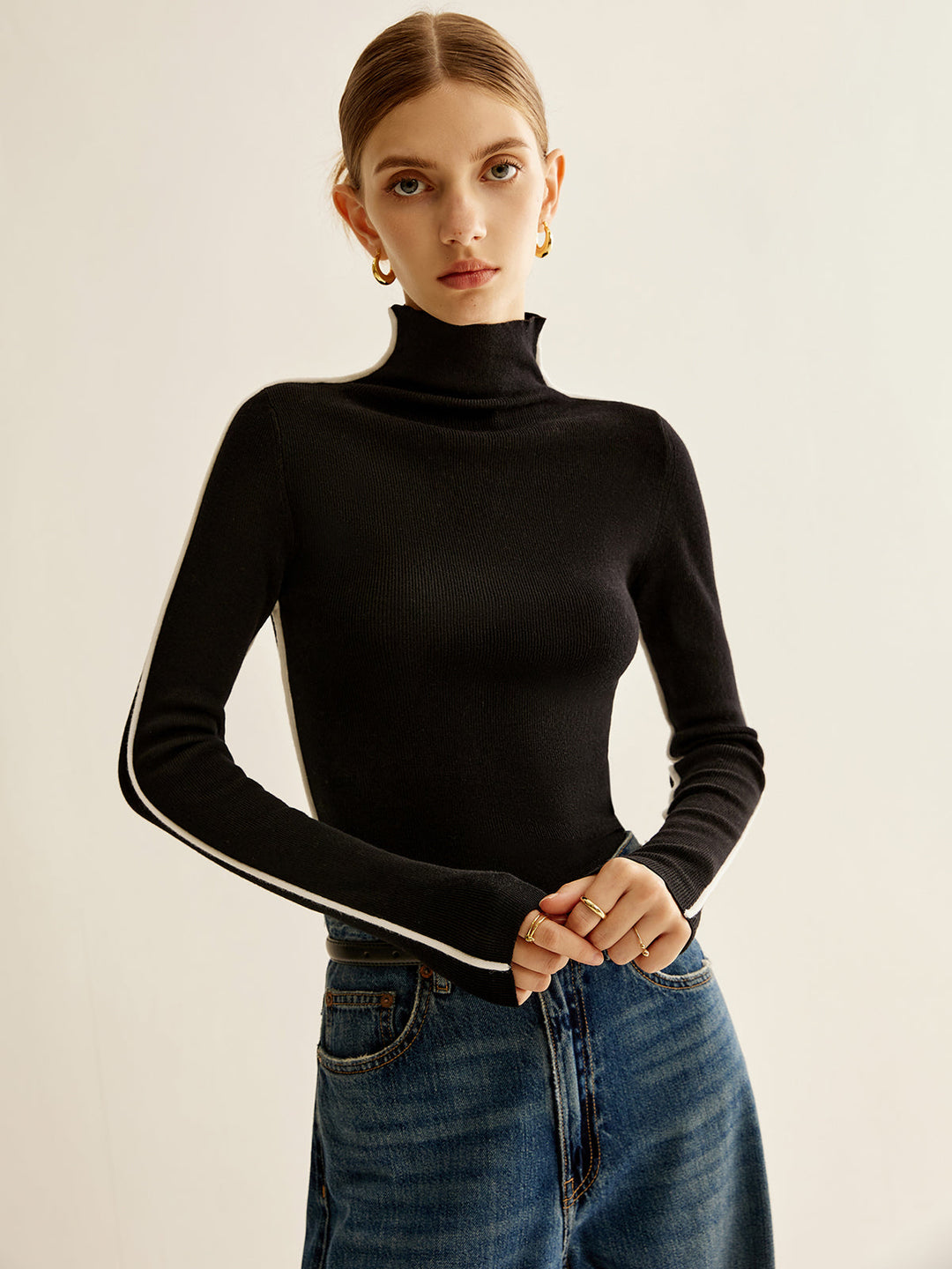 Haut en tricot à col mock en mélange de laine