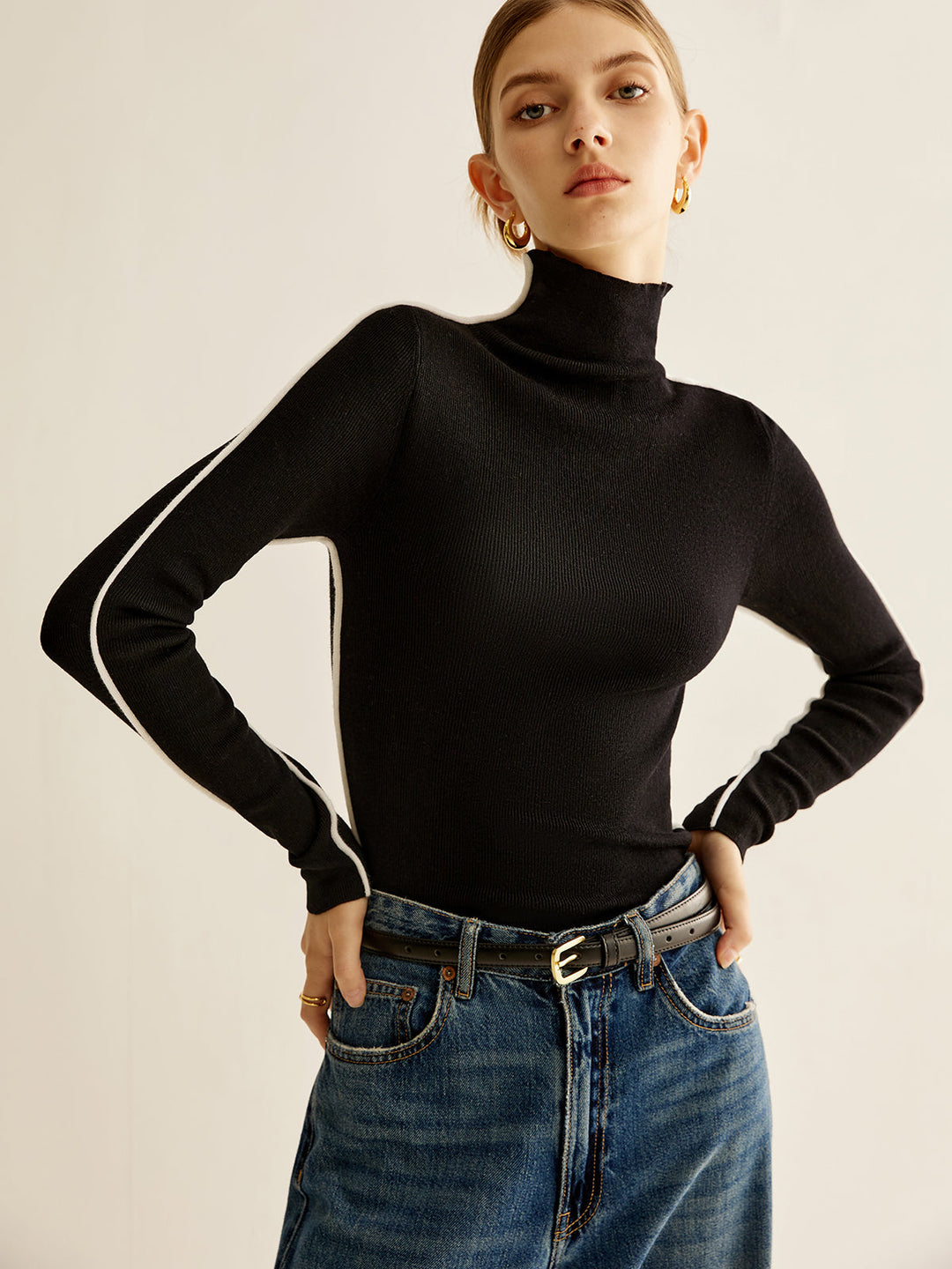 Haut en tricot à col mock en mélange de laine
