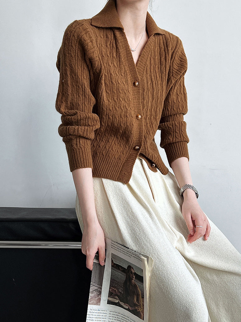 Cardigan Court à Revers Boutonné