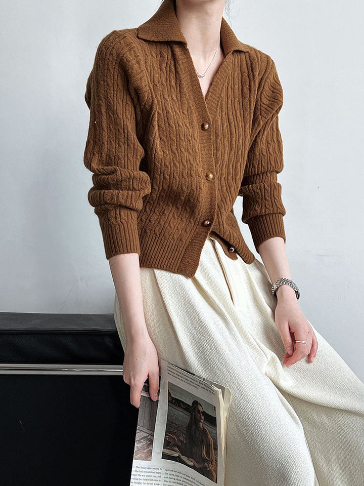 Cardigan Court à Revers Boutonné