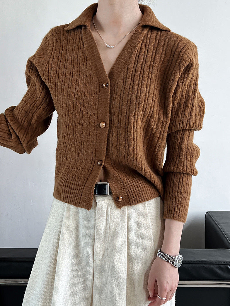 Cardigan Court à Revers Boutonné