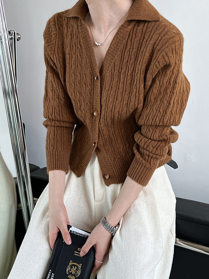 Cardigan Court à Revers Boutonné