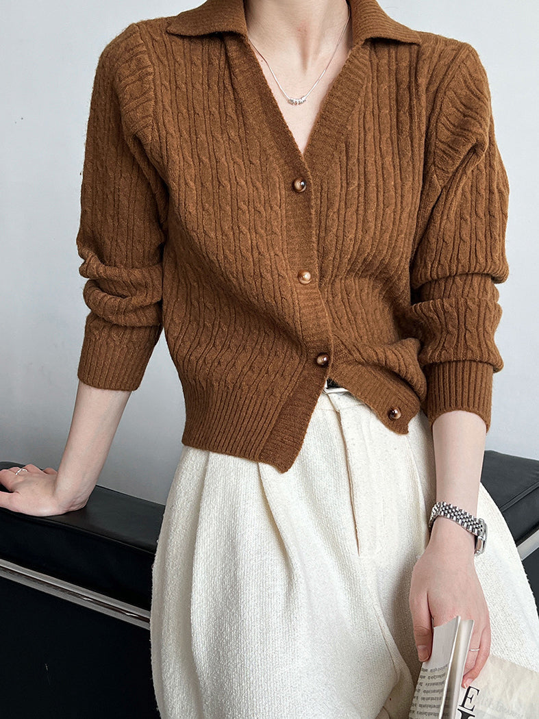 Cardigan Court à Revers Boutonné