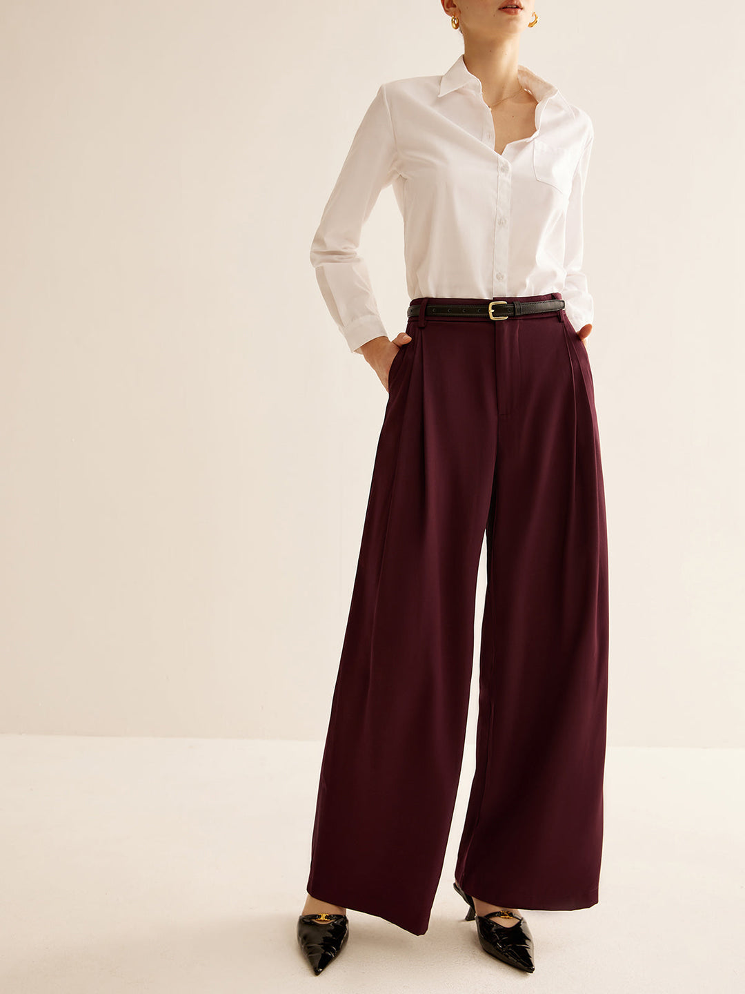Pantalons Larges Plissés Sans Ceinture