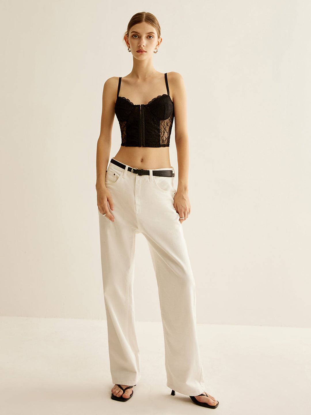 Top Corset en Dentelle Florale Semi-Transparente