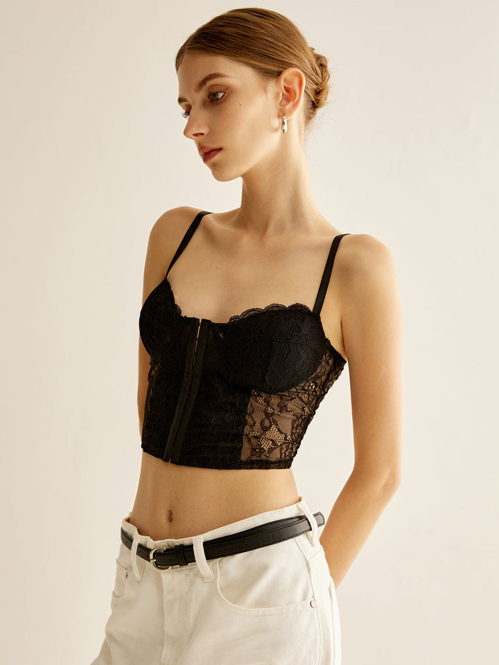 Top Corset en Dentelle Florale Semi-Transparente